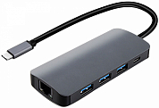 Адаптер USB Type-C - USB Af/HDMI/RJ-45/USB-C, VCOM CU4641, серебристый